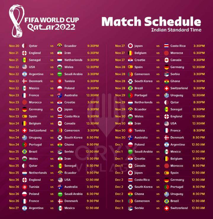 Fifa World Cup 2022 Schedule PDF Download in Indian Time